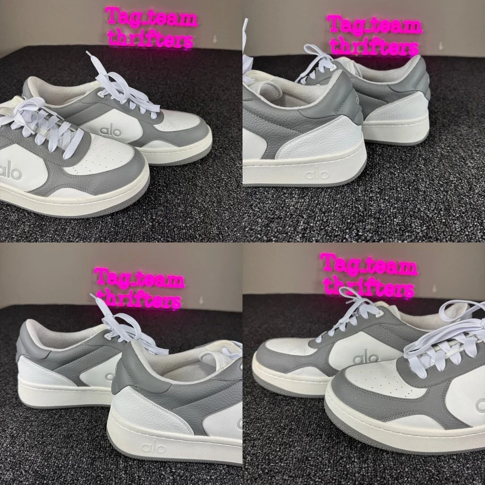 Alo Yoga Alo-X Sneaker Vegan Leather Grey White Mens 12.5 Womens 14 unisex